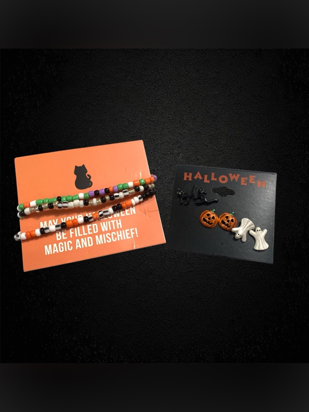 Halloween Beaded Bracelet and earrings bundle with Pumpkin & Ghost Charms